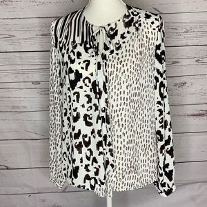 Cabi animal print blouse with tie at neck size XS